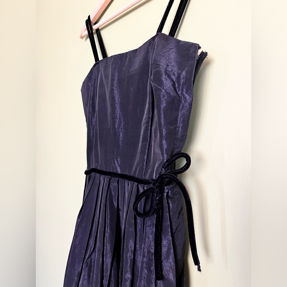 Vintage 1960s black sateen and velvet tea length dress. Size 4/6 tall